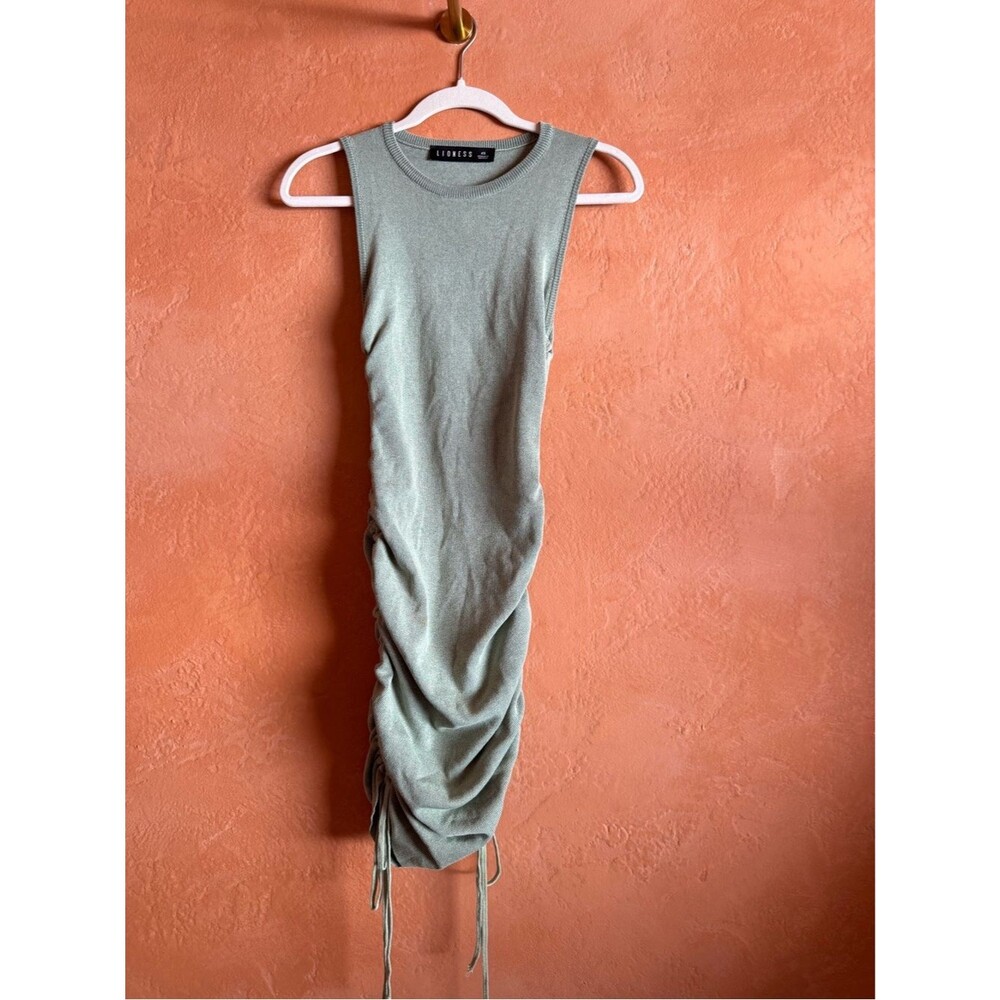 Lioness Ruched Knit Mini Dress Sage Green XS